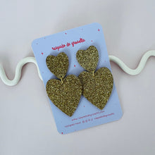 Charger l'image dans la galerie, Maxi boucles d'oreilles double cœur "Bonita" version paillettes