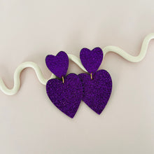 Charger l'image dans la galerie, Maxi boucles d'oreilles double cœur "Bonita" version paillettes