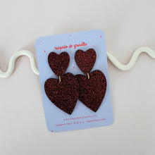 Charger l'image dans la galerie, Maxi boucles d'oreilles double cœur "Bonita" version paillettes
