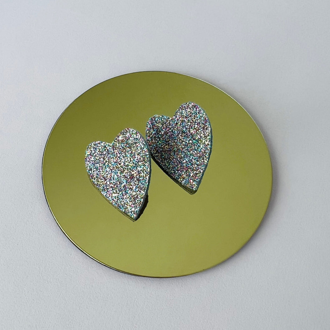 Boucles d'oreilles puces en forme de cœur cuir pailletté